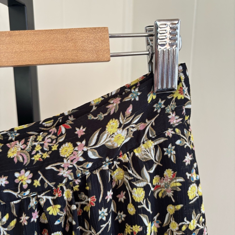NWT Boden Women’s 8 Black Floral Tiered Mini Skirt Sheer Georgette Lined Boho